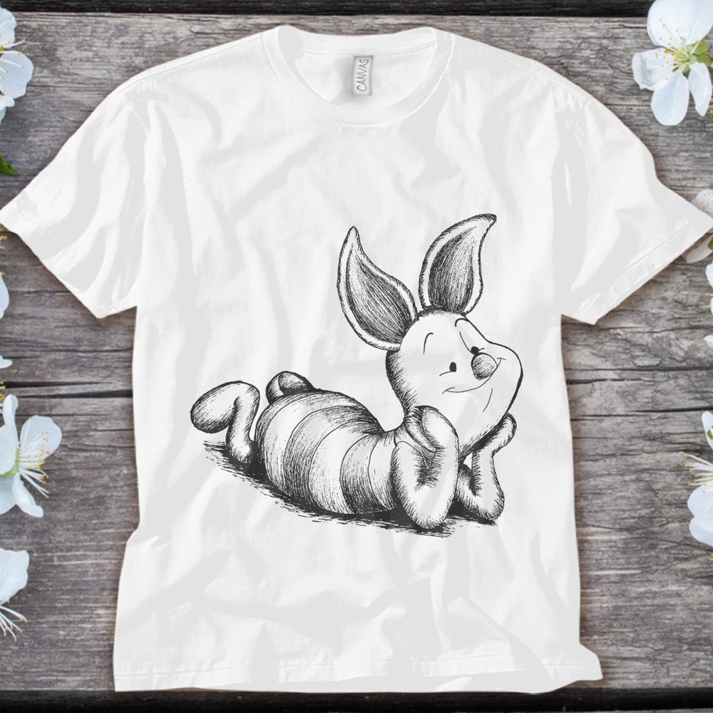 Disney Piglet Sketch Portrait Classic Pose Winnie The Pooh Unisex Adult T-shirt